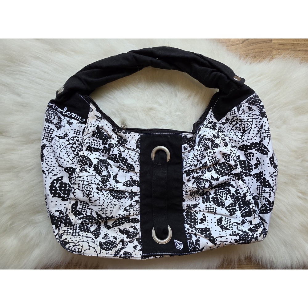 Volcom Shoulder Bag Black White Canvas Y2k Style Skater Large Hobo